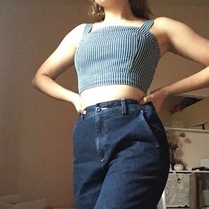 Vintage Pinstriped Denim Cropped Top/ Blue & White